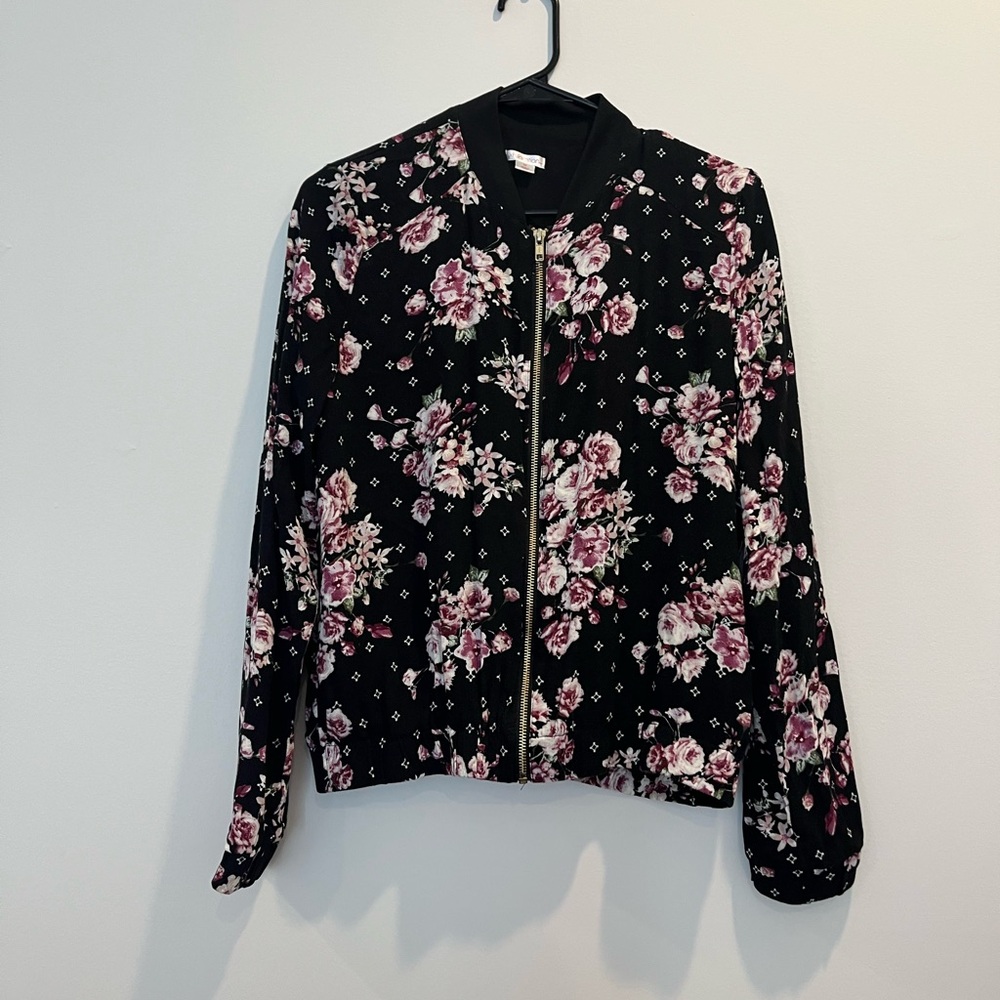 Black Floral Bomber Jacket